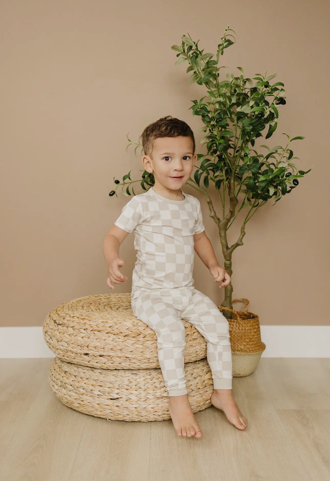 Neutral Checker Bamboo Toddler Boys 2pc pjs