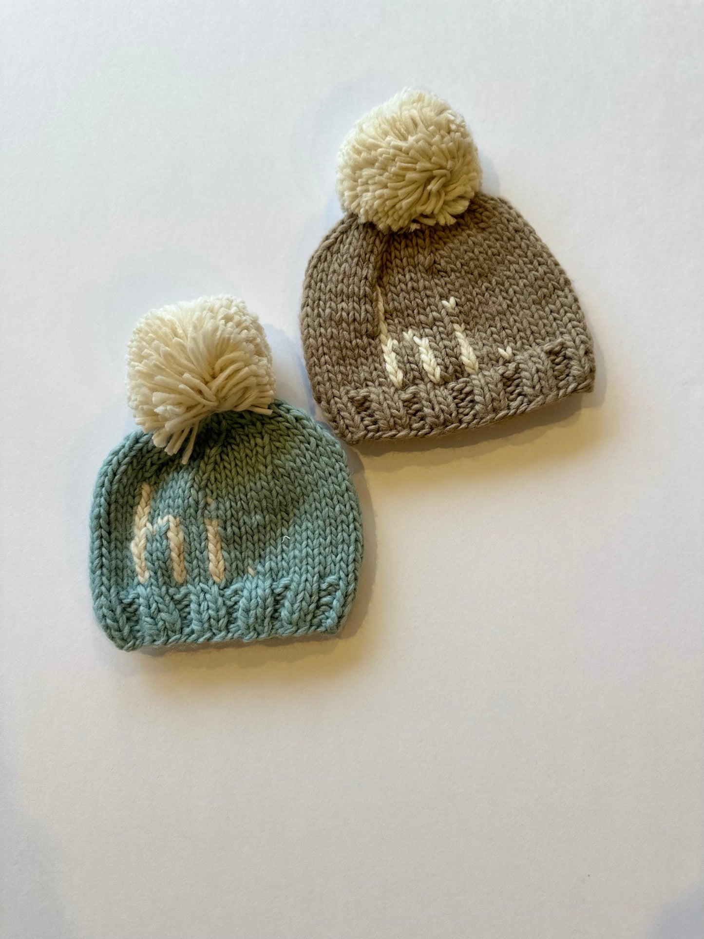 Hi. Sky blue hand knit beanie