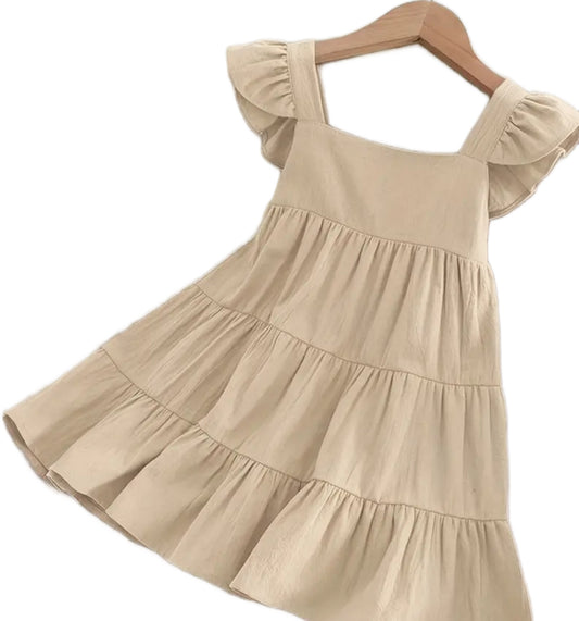 Dreamy Ruffled- Khaki Dress