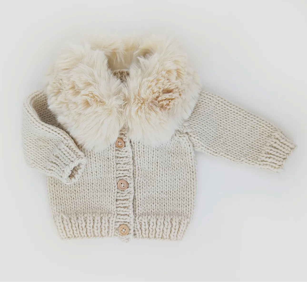 Fur Collar Natural Cardigan Sweater