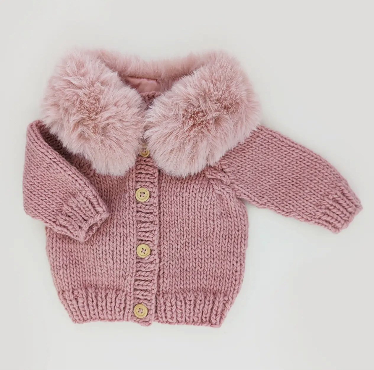 Fur Collar Rosy Cardigan Sweater