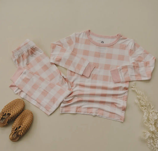 Pink Gingham Bamboo Toddler girl 2pc pjs set